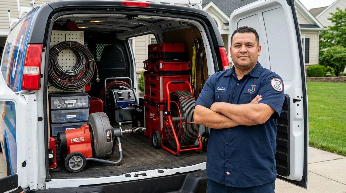 Professional drain cleaning equipment and Johns Plumbing LLC plumber in Ridgely