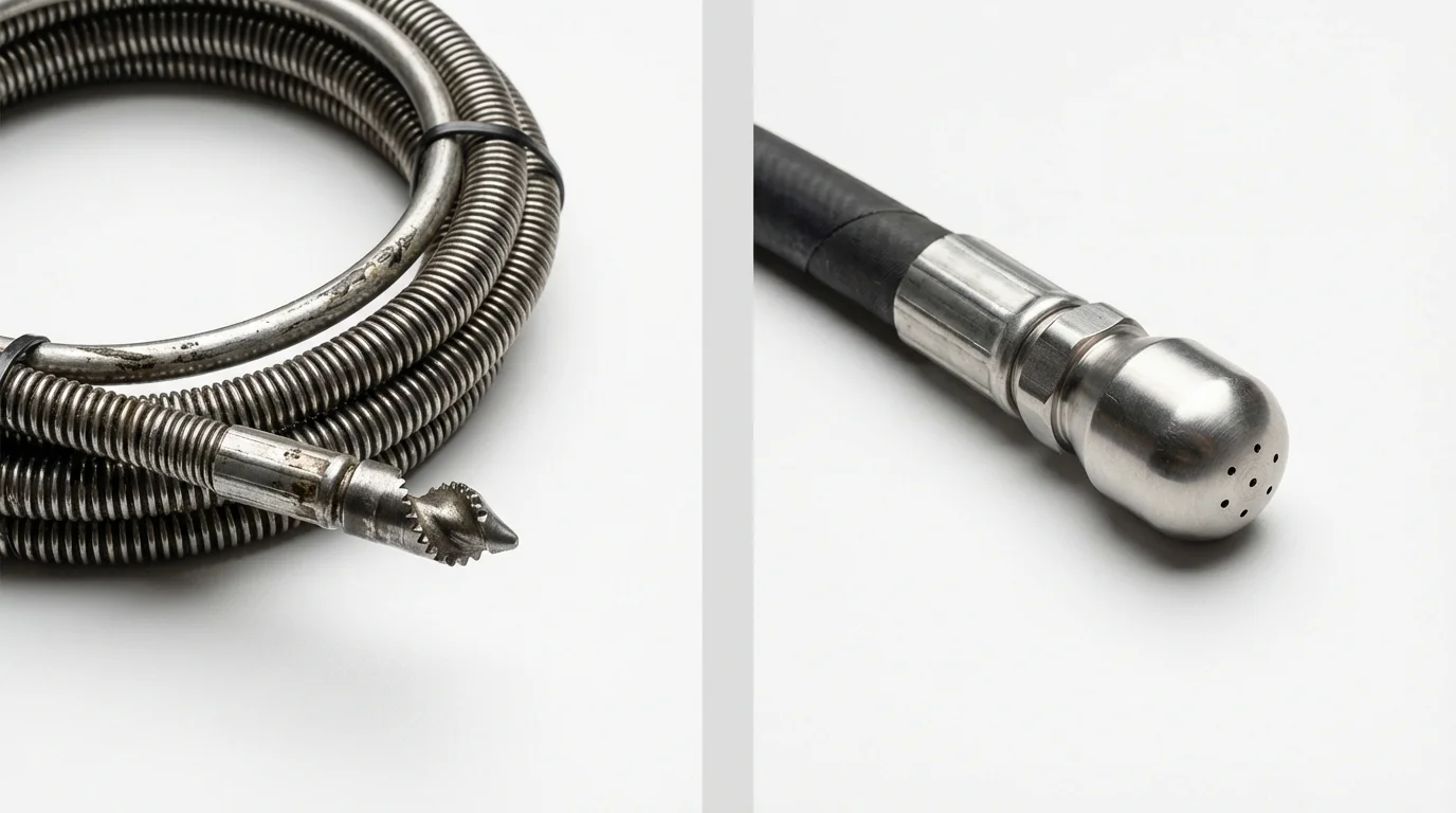 Drain snake cable and hydro jetting nozzle used for drain cleaning in Ridgely, MD